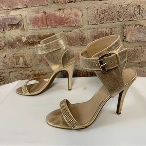 Guess gold rhinestone strappy heels 8
